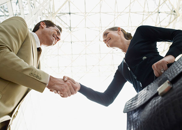 man and woman meeting
