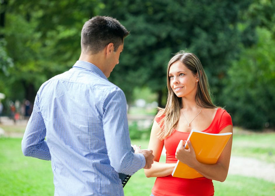 Man and woman talking